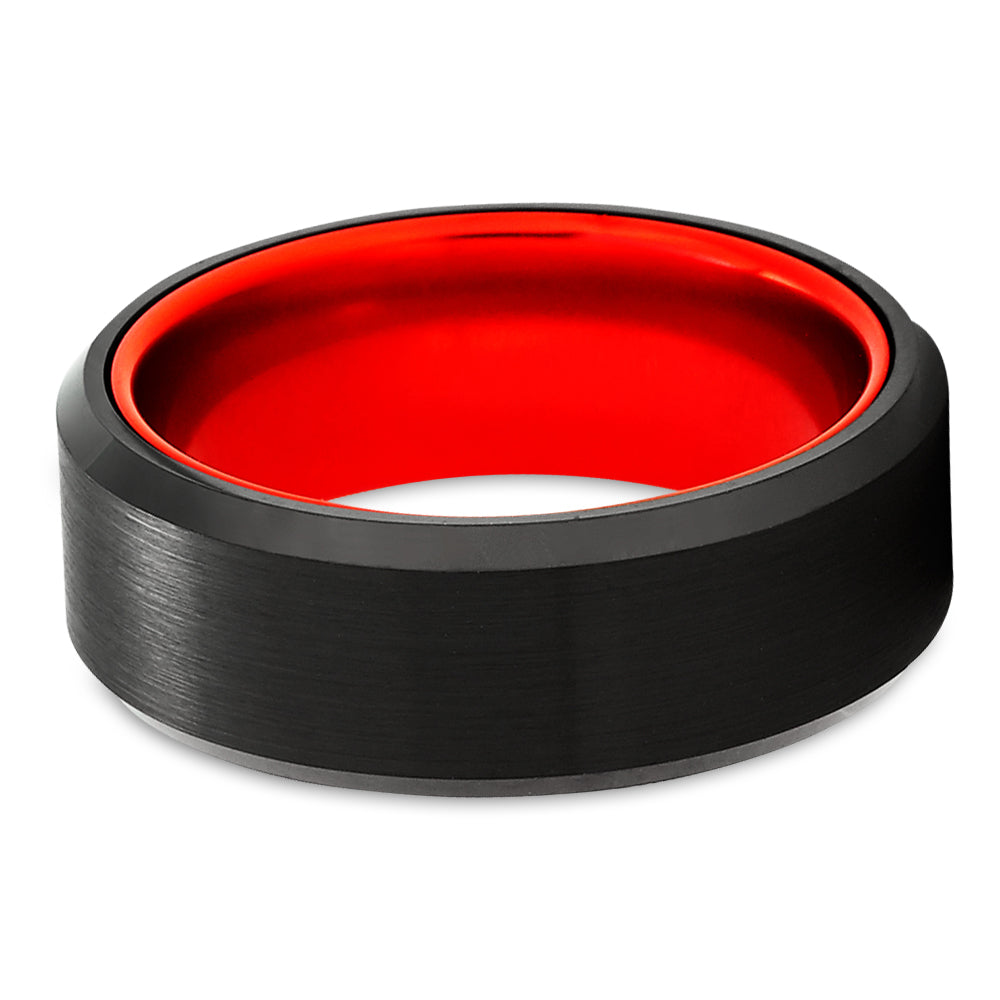 Red Tungsten Wedding Ring 8mm Black Wedding Ring Engagement Ring