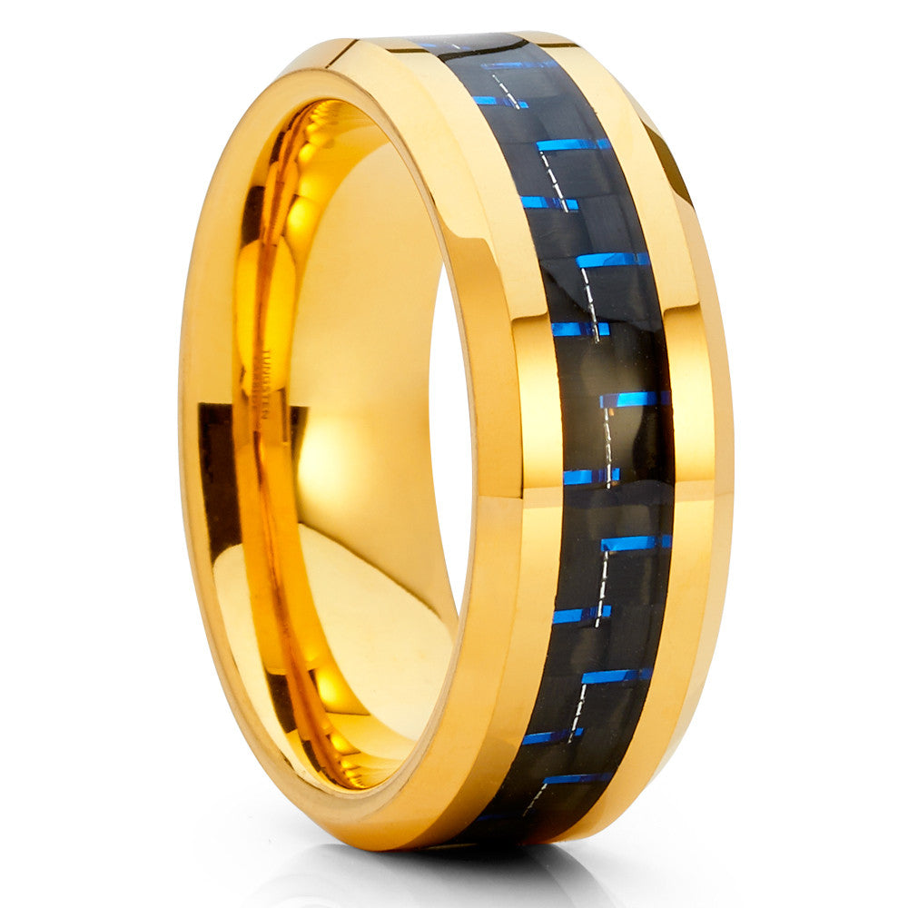 Yellow Gold Tungsten Ring Engagement Ring 8mm Wedding Ring