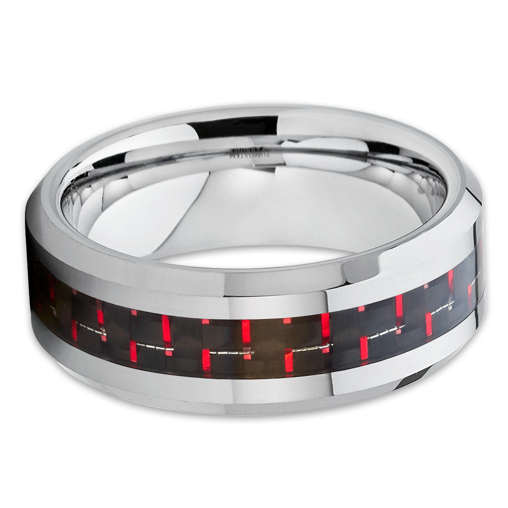 Tungsten Wedding Ring Silver Tungsten Ring 8mm Wedding Ring Carbon Fiber