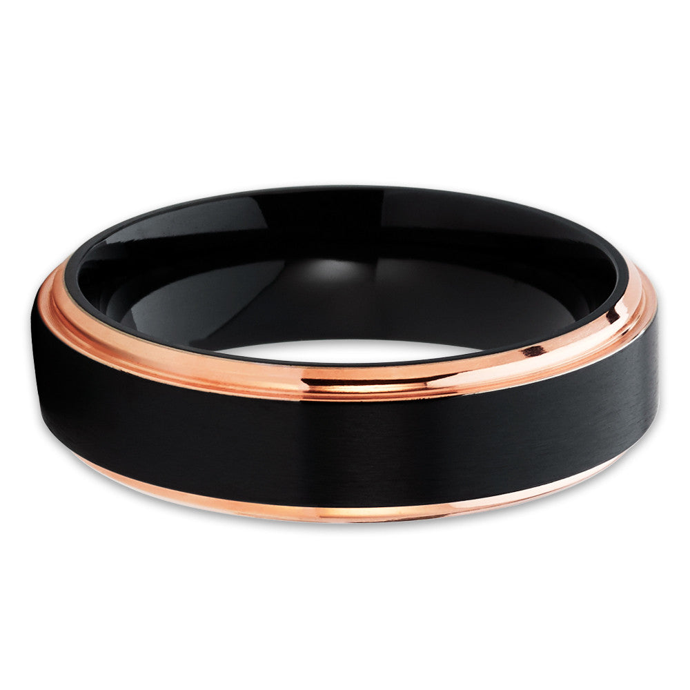 Rose Gold Wedding Ring Tungsten Carbide Ring Black Tungsten Ring