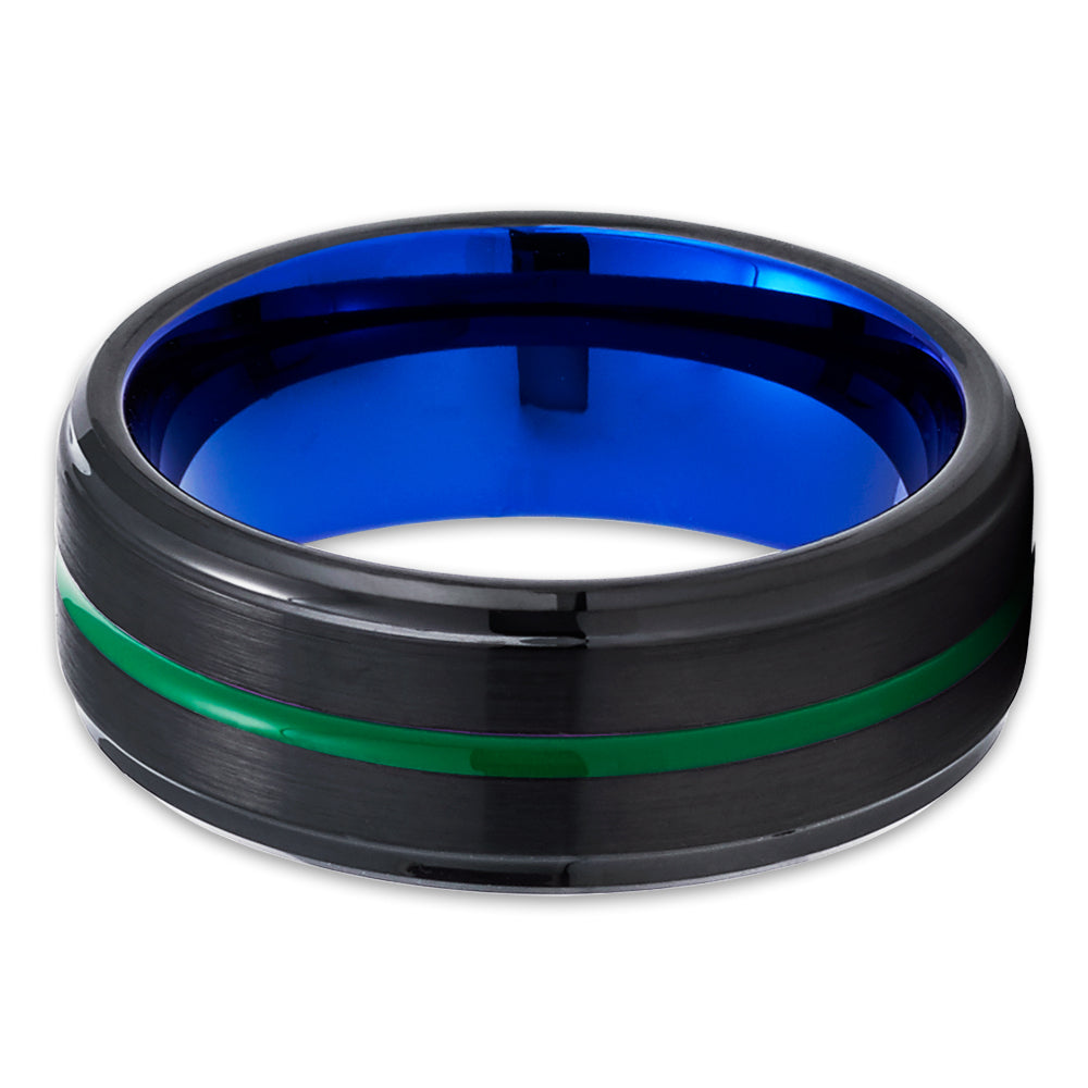 Blue Tungsten Wedding Ring Green Tungsten Ring Engagement Ring 8mm