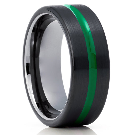 Gunmetal Wedding Ring,Green Tungsten Ring,Engagement Ring,8mm Wedding Ring,Anniversary Ring,Black Tungsten Ring