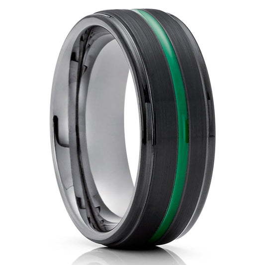 Gunmetal Wedding Ring,Black Tungsten Ring,Green Tungsten Ring,8mm Wedding Ring,Anniversary