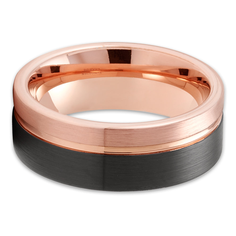 Black Tungsten Wedding Ring Rose Gold Tungsten Ring Engagement Ring 8mm
