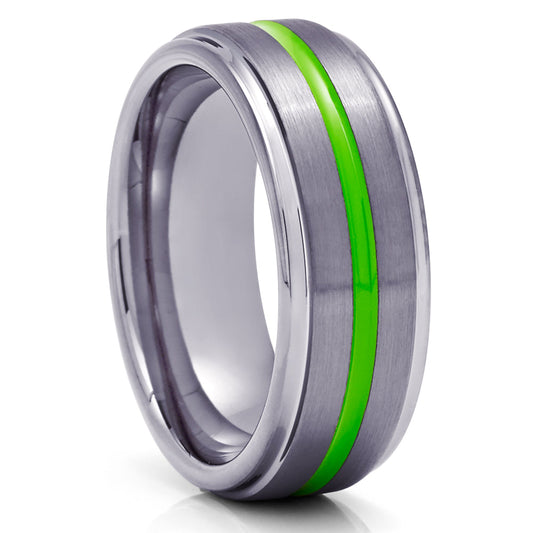 Gunmetal Wedding Ring,Green Tungsten Ring,8mm Wedding Ring,Tungsten Wedding Ring,Engagement Ring,Comfort Fit Ring