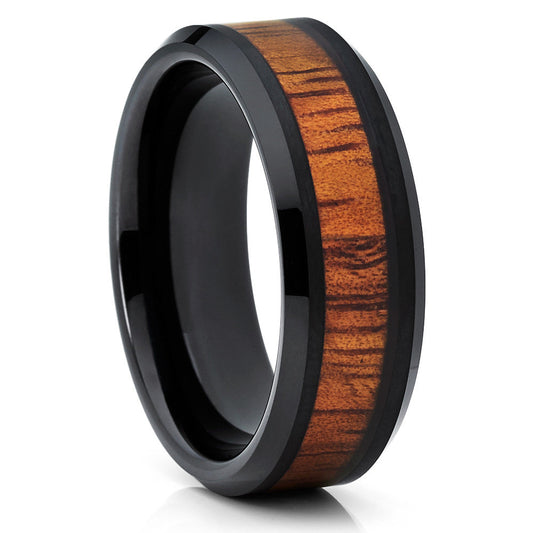 Black Wedding Ring Koa Wood Wedding Ring Anniversary Ring Engagement