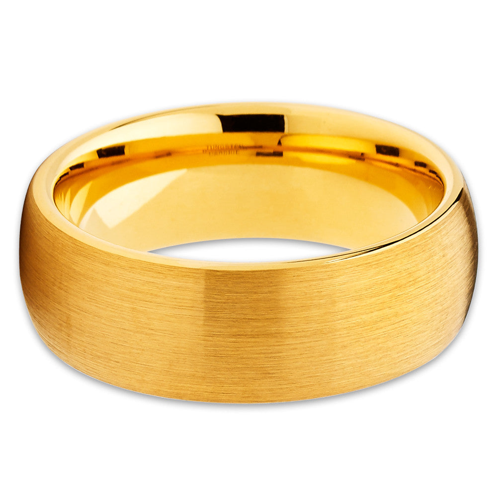 8mm Tungsten Wedding Ring Yellow Gold Wedding Ring Anniversary Ring