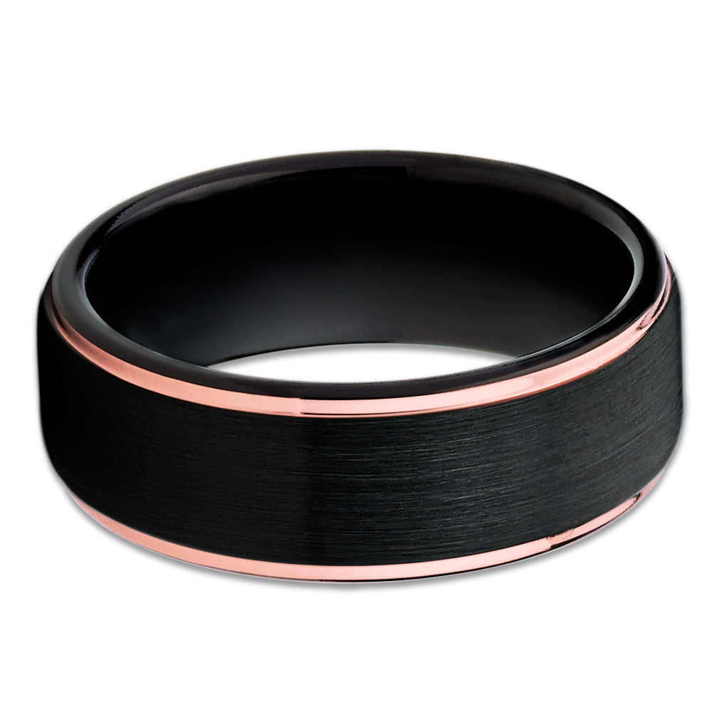 Black Tungsten Wedding Ring Black Wedding Band Rose Gold 8mm Ring