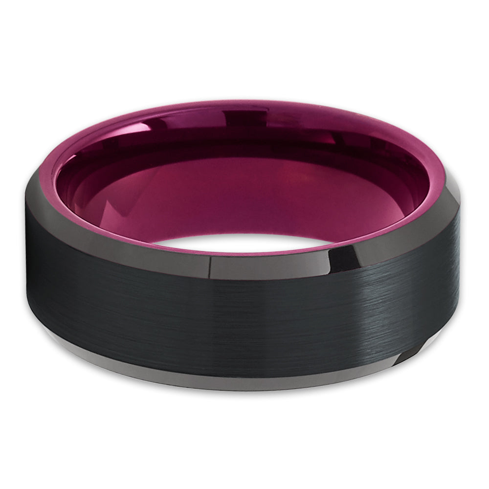 Purple Wedding Ring Black Tungsten Ring Engagement Ring 8mm Wedding Ring