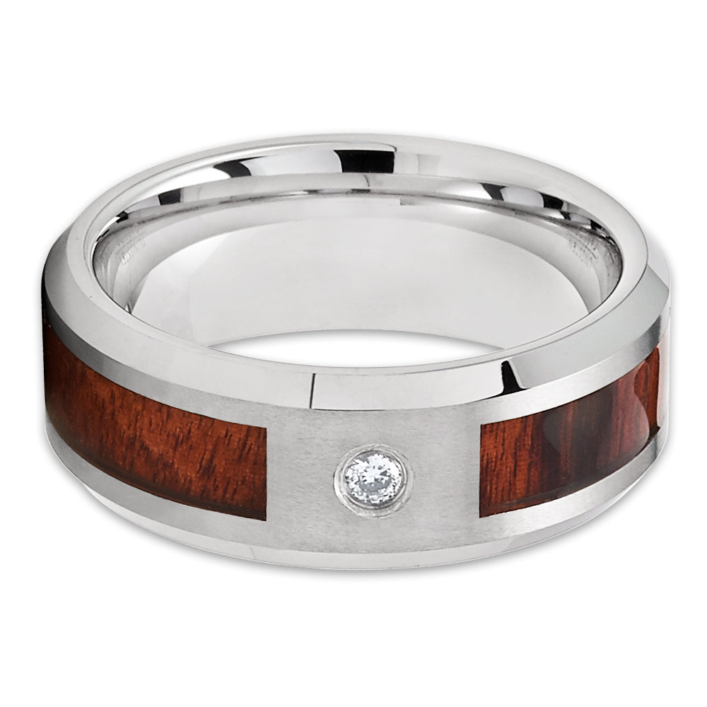 8mm Koa Wood Wedding Ring CZ Wedding Ring Tungsten Carbide Ring Engagement