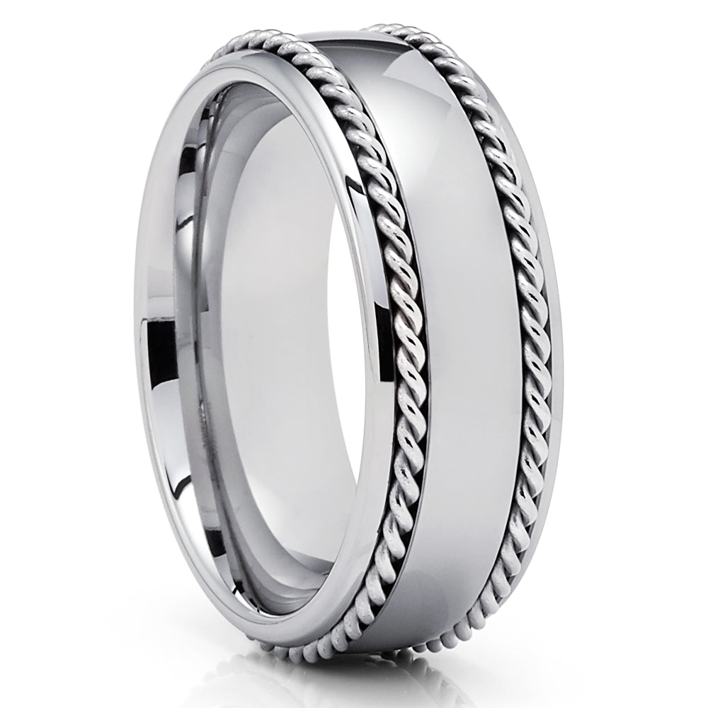 Silver Tungsten Wedding Ring Braid Wedding Ring Tungsten Carbide Ring Engagement