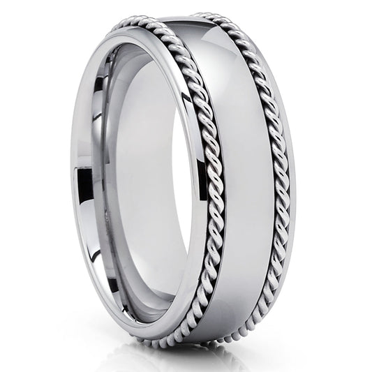 Silver Tungsten Wedding Ring Braid Wedding Ring Tungsten Carbide Ring Engagement