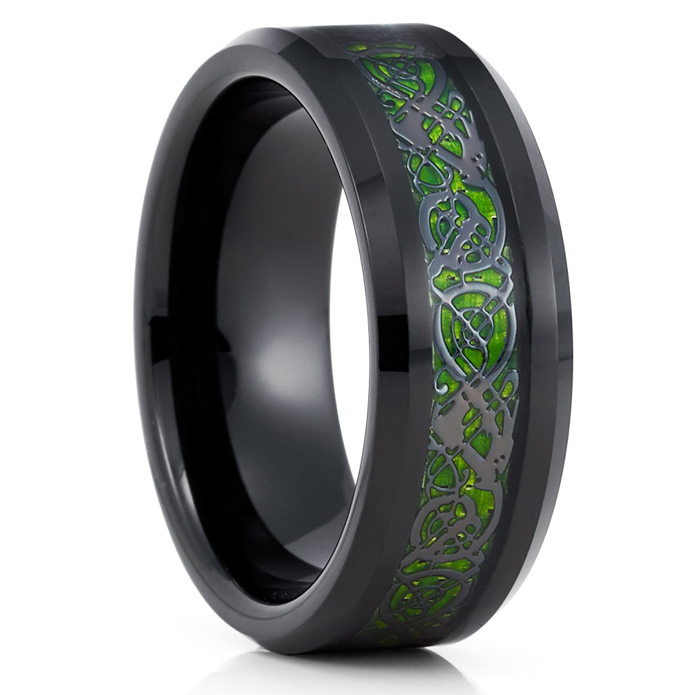 Green Dragon Tungsten Ring,Engagement Ring,Black Tungsten Ring,8mm Wedding Ring,Engagement Ring,Comfort Fit