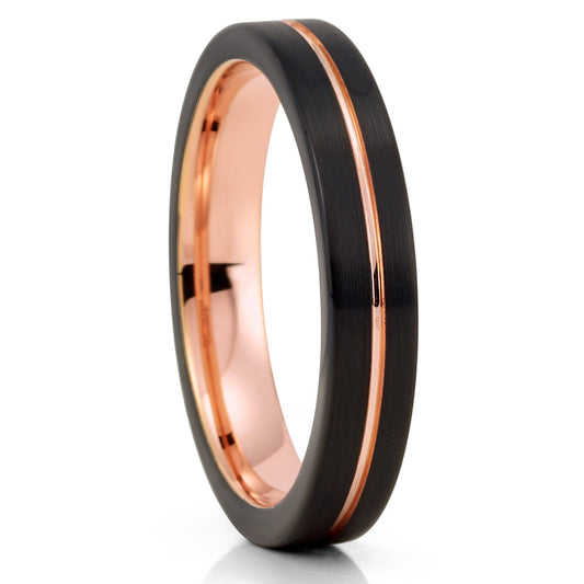 4mm Rose Gold Tungsten Ring Engagement Ring Black Wedding Ring