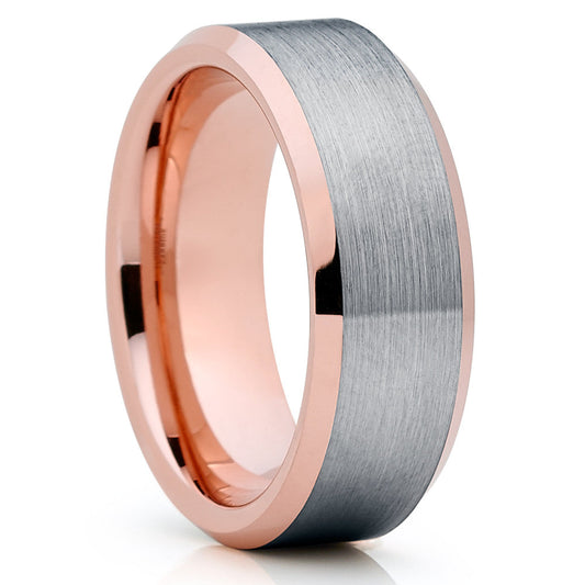 8mm Silver Tungsten Ring Rose Gold Wedding Ring Tungsten Carbide Ring Engagement