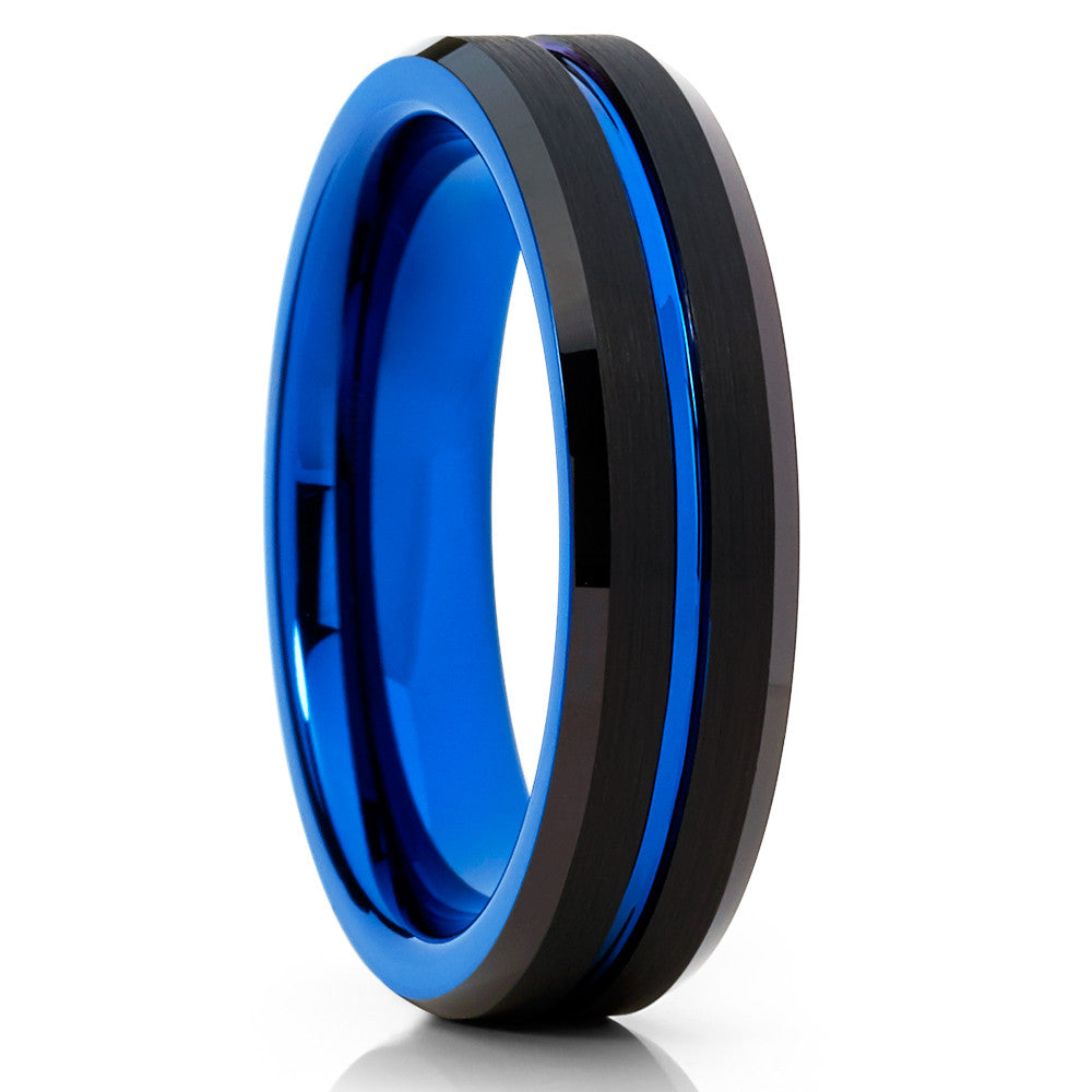 6mm Blue Tungsten Ring Black Tungsten Ring Anniversary Ring Engagement Ring