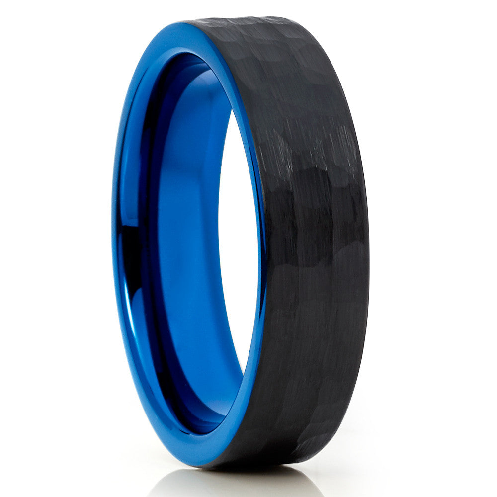 6mm Blue Tungsten Ring Hammered Tungsten Ring Tungsten Carbide Ring