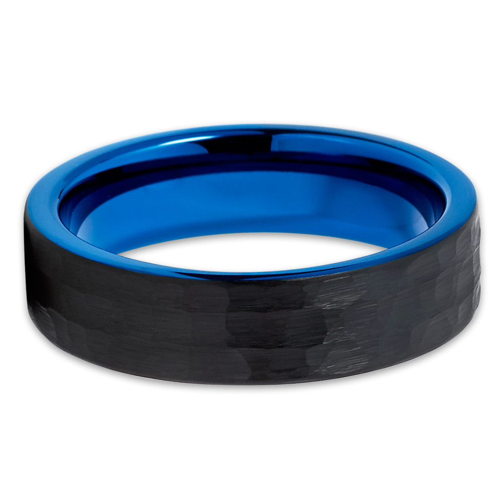 6mm Blue Tungsten Ring Hammered Tungsten Ring Tungsten Carbide Ring