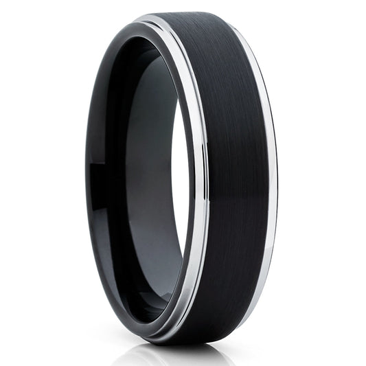 Black Tungsten Ring 6mm Wedding Ring Tungsten Carbide Ring Engagement Ring