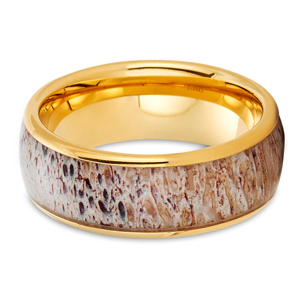 Deer Antler Wedding Ring,Yellow Gold Ring,Tungsten Wedding Ring,8mm Antler Ring,Engagement Ring
