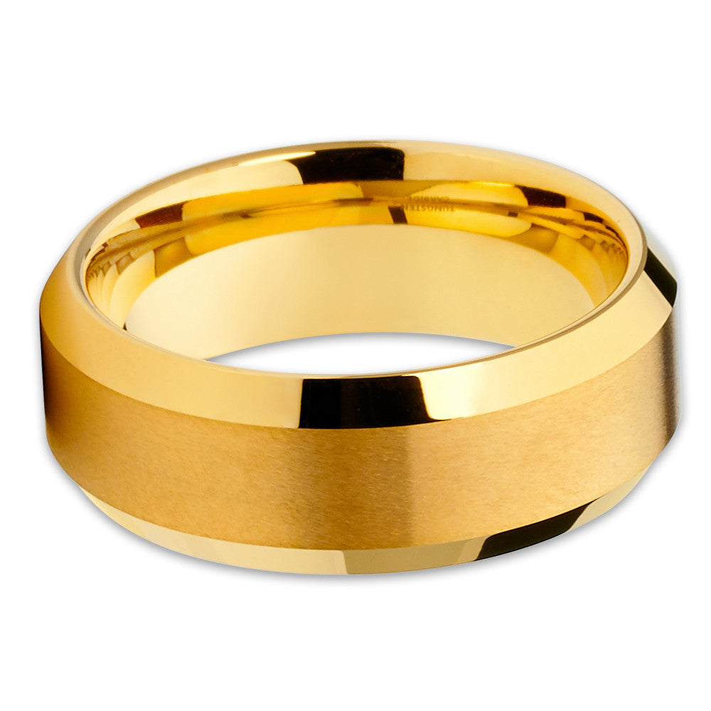 8mm Yellow Gold Tungsten Ring Engagement Ring Tungsten Carbide Ring Brush