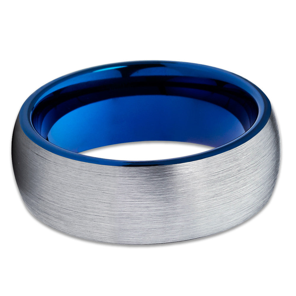 Blue Tungsten Wedding Ring 8mm Wedding Ring Tungsten Carbide Ring Silver