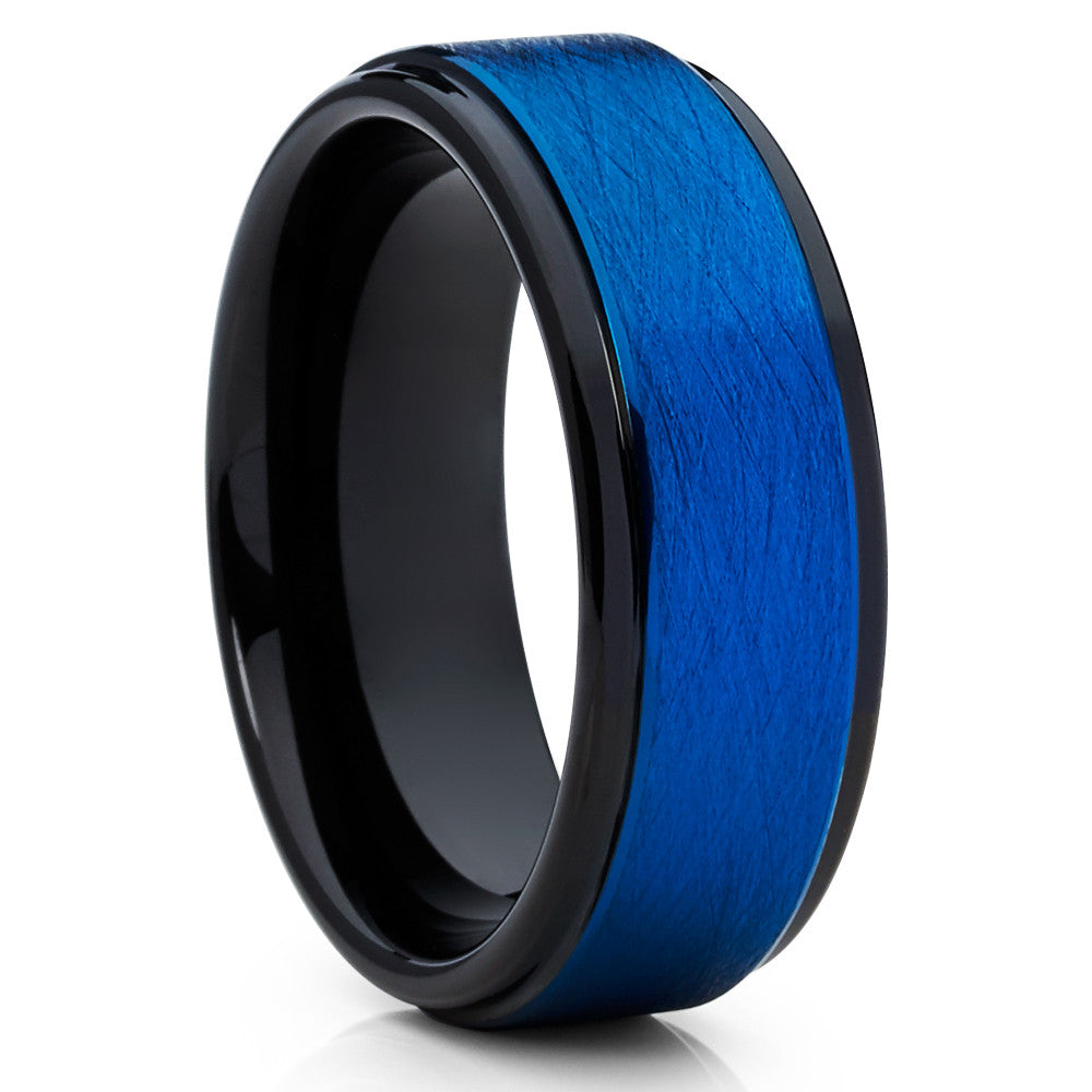 8mm Blue Tungsten Wedding Ring Black Wedding Ring Black Ring