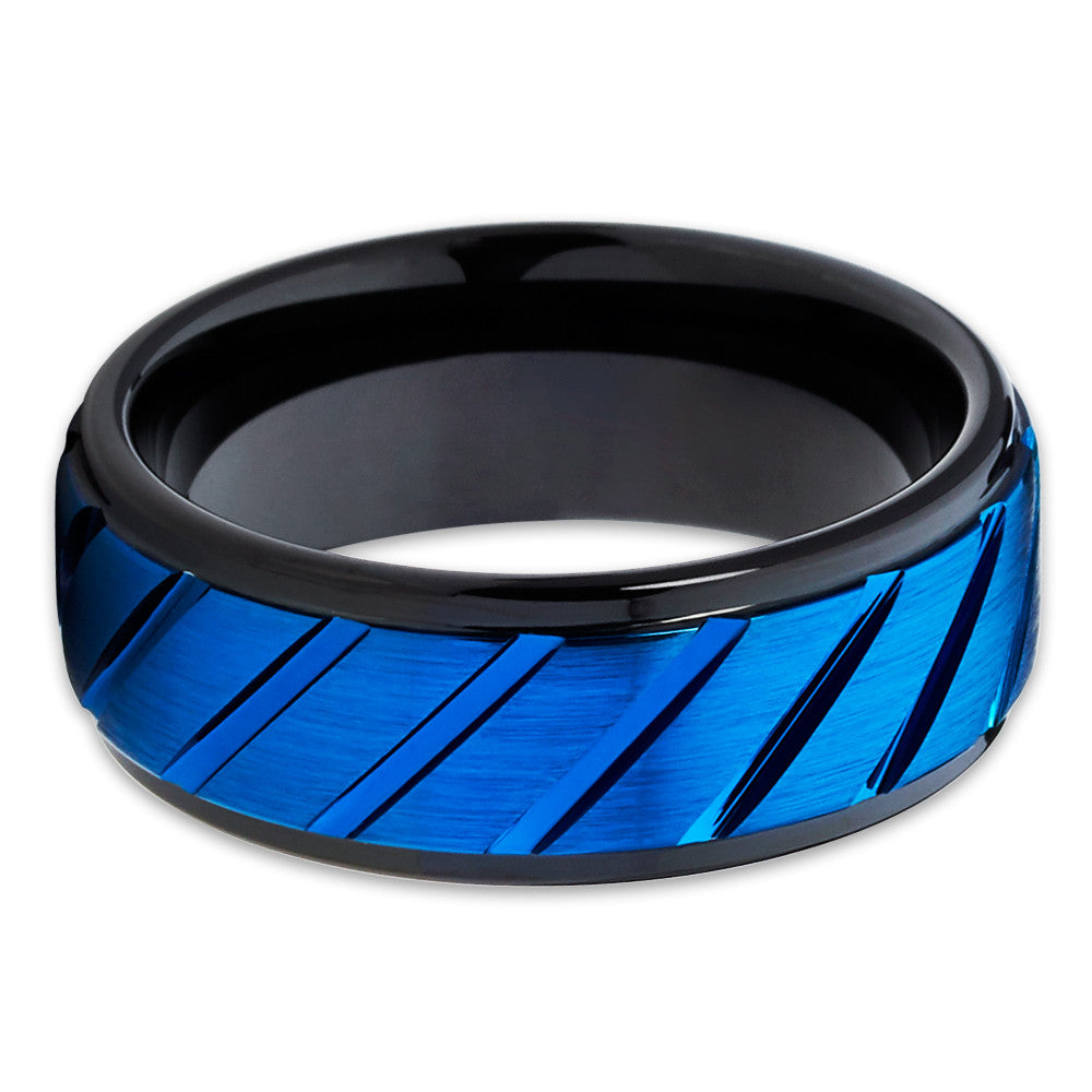 Blue Tungsten Wedding Ring Black Tungsten Ring 8mm Wedding Band Man's