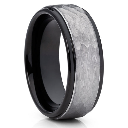 8mm Wedding Ring Black Tungsten Ring Tungsten Carbide Ring Hammered