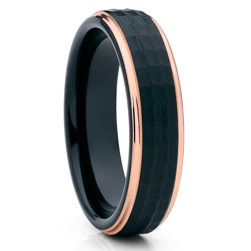 Rose Gold Tungsten Ring 6mm Wedding Ring Hammered Wedding Ring