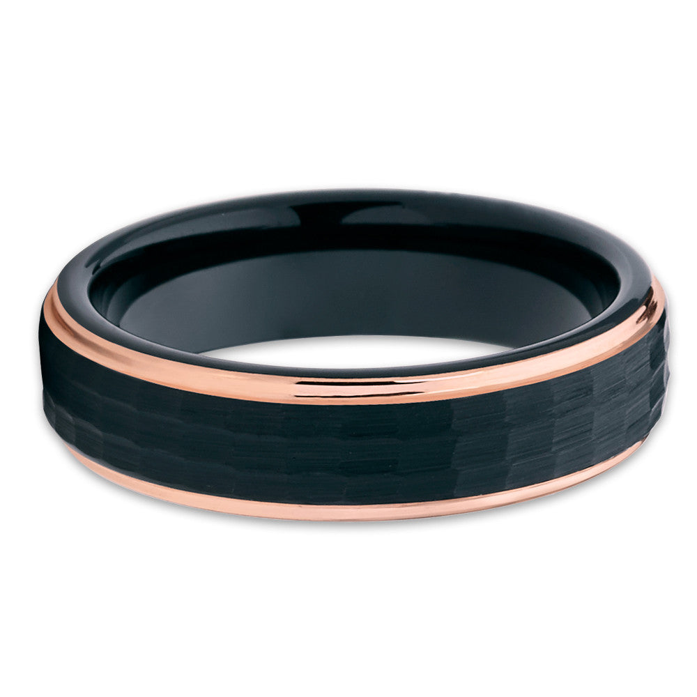 Rose Gold Tungsten Ring 6mm Wedding Ring Hammered Wedding Ring