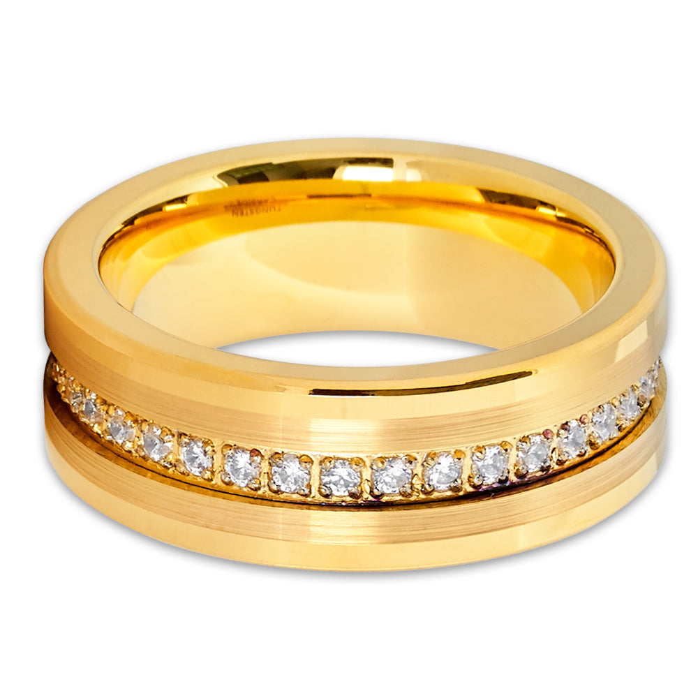 Yellow Gold Wedding Ring 8mm Wedding Ring Tungsten Carbide Ring CZ Ring