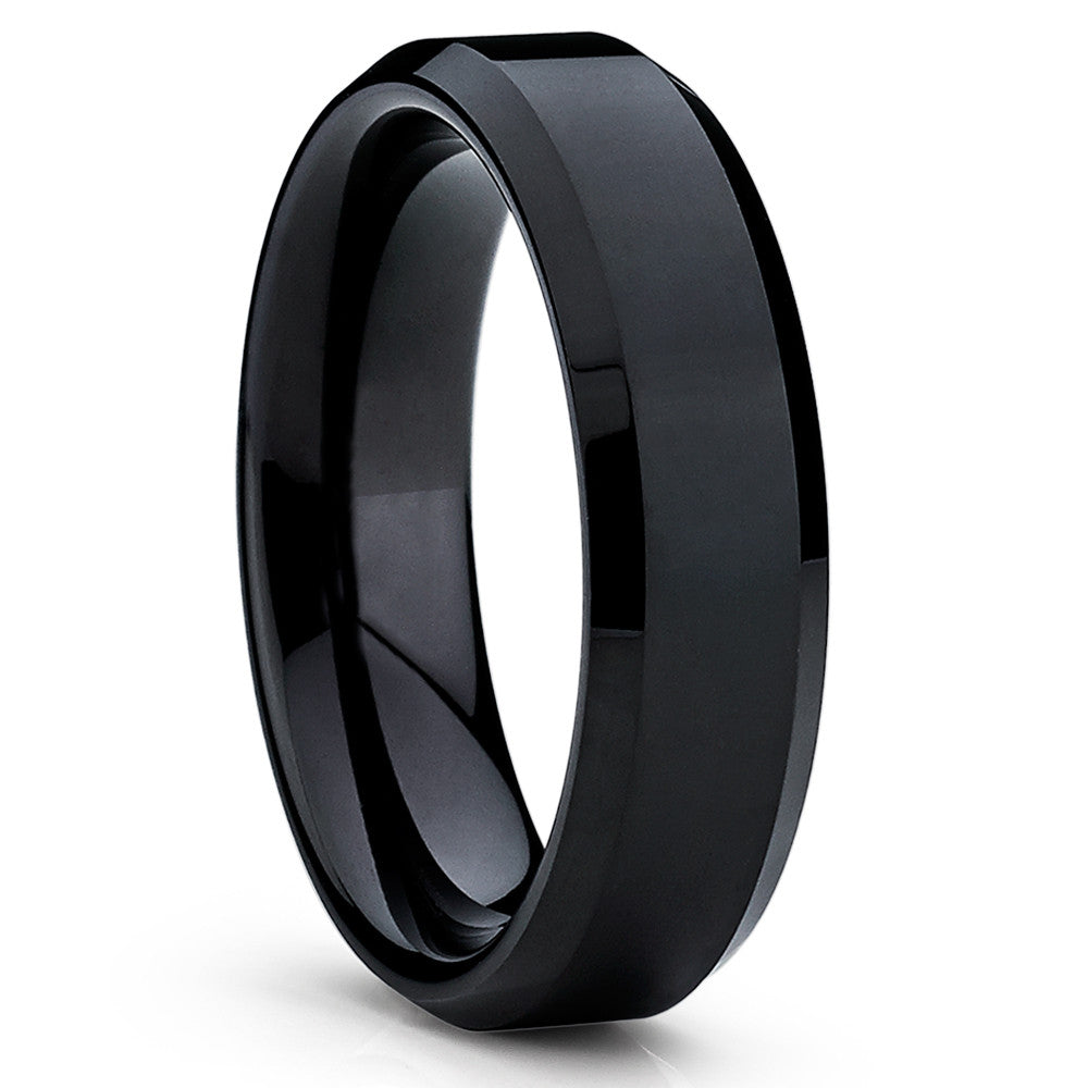 Shiny Black Tungsten Ring Tungsten Carbide Ring Engagement Ring Black