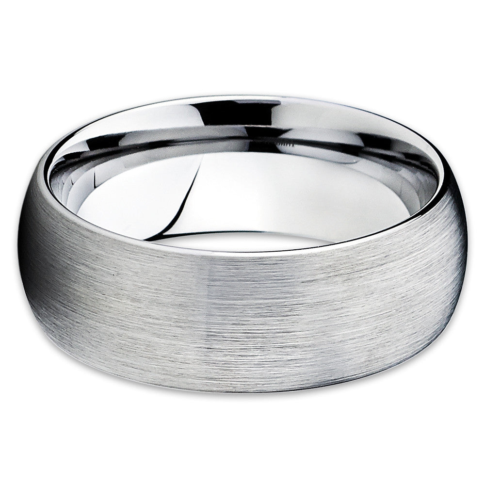 8mm Tungsten Wedding Ring Silver Wedding Ring Anniversary Ring Brush