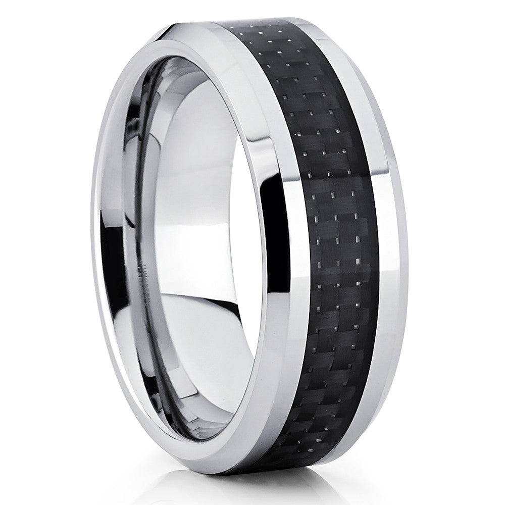 Carbon Fiber Wedding Ring 8mm Wedding Ring Tungsten Carbide Ring Silver