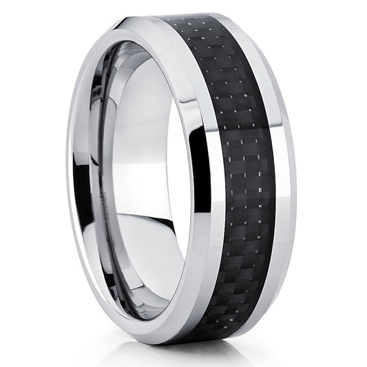 Carbon Fiber Wedding Ring 8mm Wedding Ring Tungsten Carbide Ring Silver