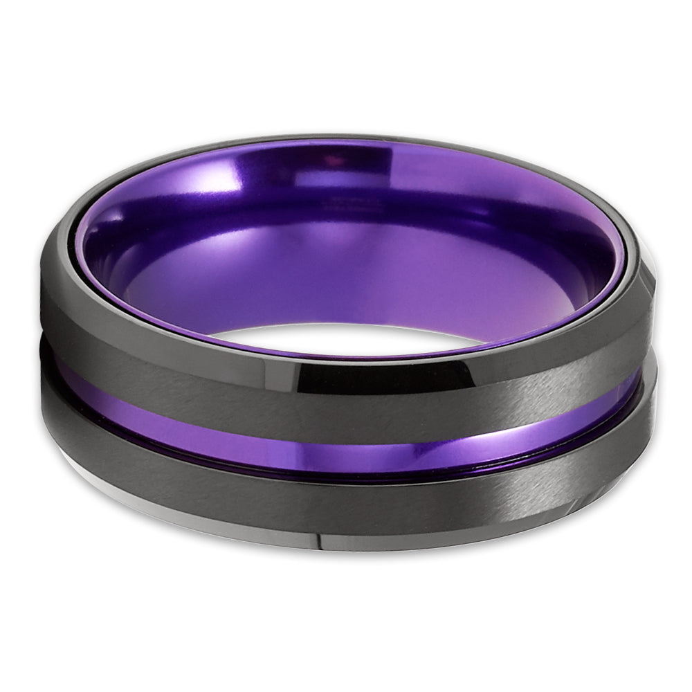 Purple Wedding Ring Black Tungsten Ring Engagement Ring 8mm Wedding Ring