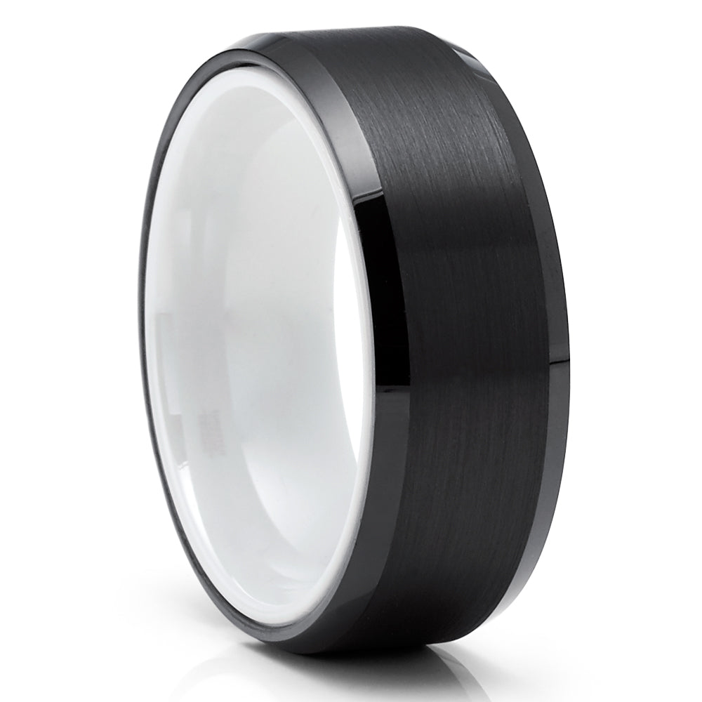 Ceramic Wedding Ring Black Tungsten Wedding Ring 8mm Wedding Ring