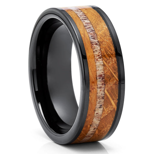 Whiskey Barrel Wedding Rings Antler Wedding Ring Black Tungsten Ring Engagement