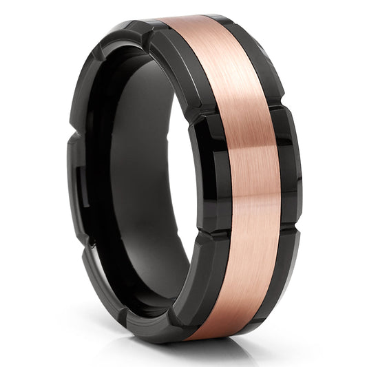 8mm Wedding Ring Rose Gold Wedding Ring Black Tungsten Ring Engagement Ring