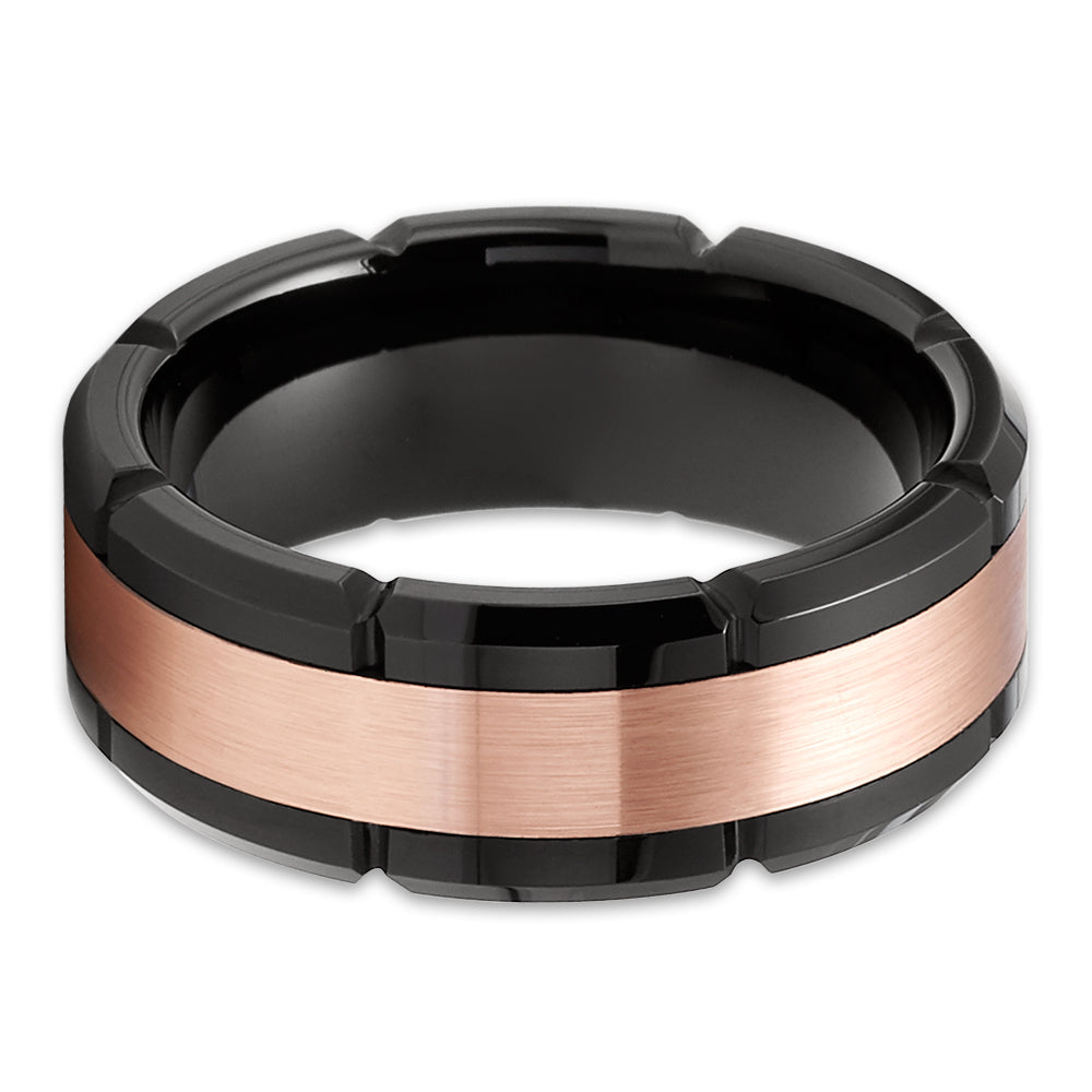 8mm Wedding Ring Rose Gold Wedding Ring Black Tungsten Ring Engagement Ring