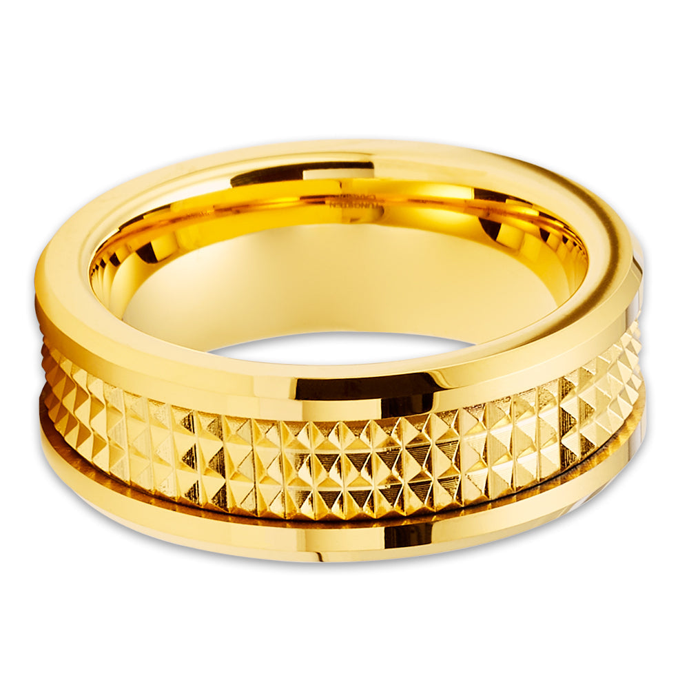 Yellow Gold Tungsten Wedding Ring 8mm Yellow Gold Ring Spike Design
