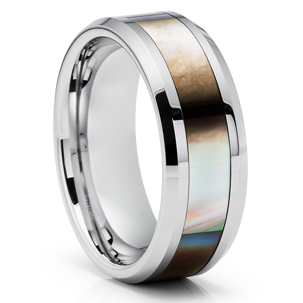 Mother of Pearl Ring Tungsten Wedding Ring Engagement Ring 8mm