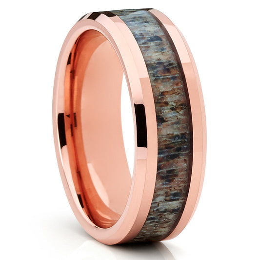 Deer Antler Wedding Ring,Rose Gold Tungsten Ring,Antler Wedding Band,8mm Wedding Ring,Anniversary