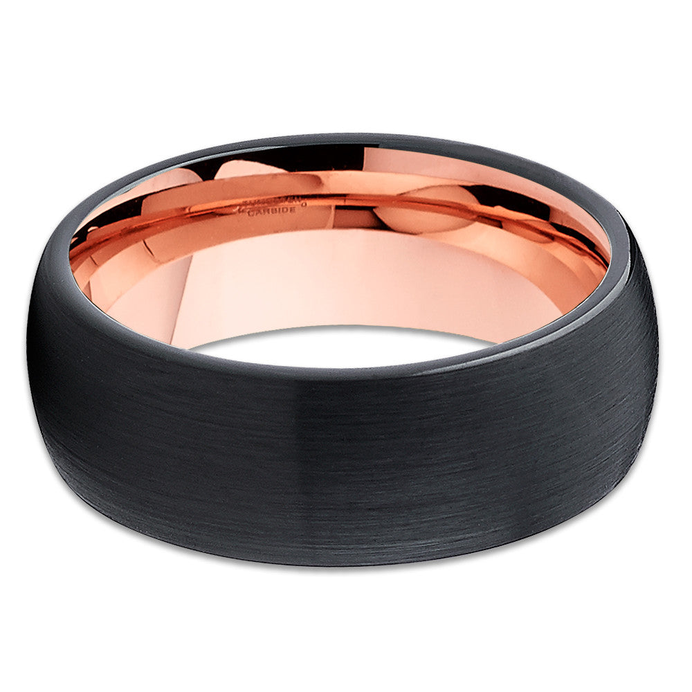 Rose Gold Wedding Ring Black Tungsten Ring 8mm Wedding Ring Anniversary