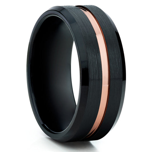 Rose Gold Tungsten Ring Black Tungsten Wedding Ring Engagement Ring