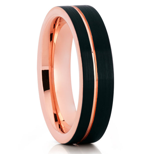 Black Wedding Ring Rose Gold Tungsten Ring 6mm Wedding Ring Tungsten Ring