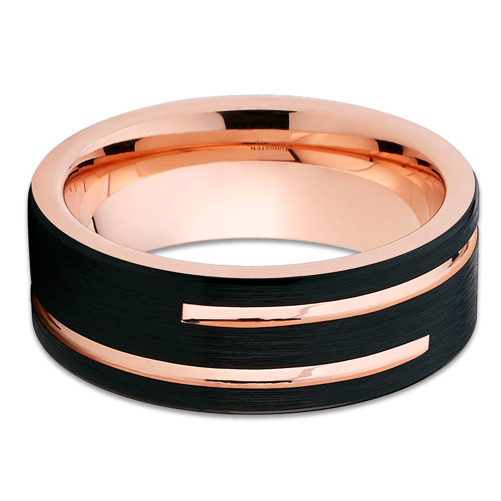 8mm Rose Gold Tungsten Ring Engagement Ring Black Tungsten Ring Man's