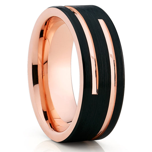 8mm Rose Gold Tungsten Ring Engagement Ring Black Tungsten Ring Man's