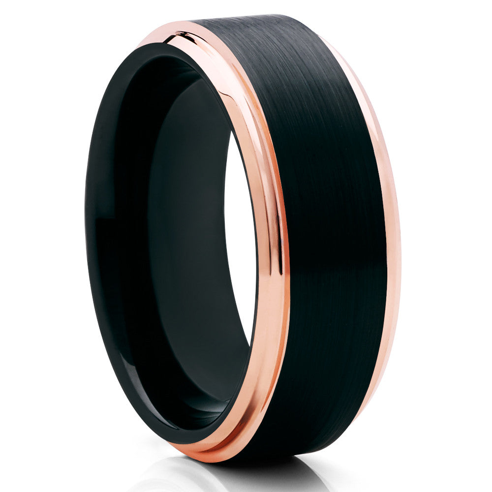 Black Wedding Ring Rose Gold Wedding Ring Anniversary Ring Engagement